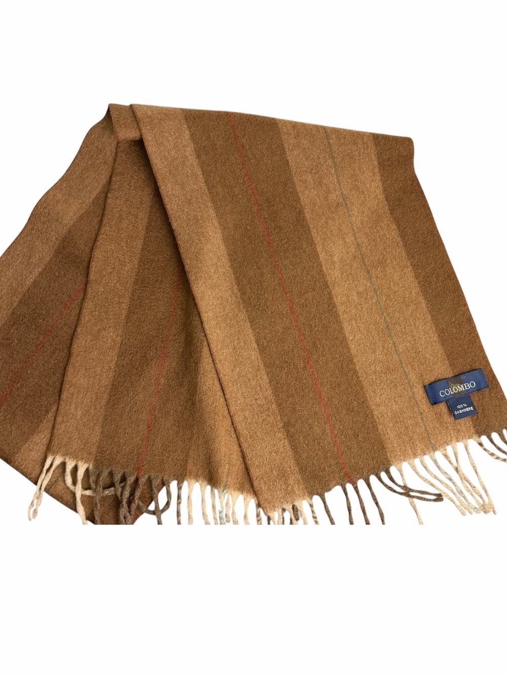 Lanificio Colombo 100% Cashmere Scarf Made in Italy Camel Striped Unisex